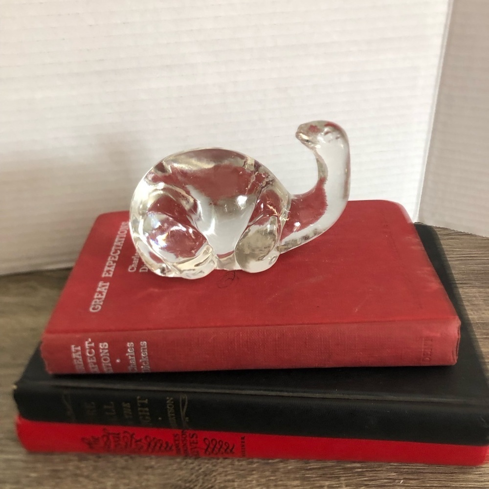 Vtg Clear Glass Dinosaur Figurine Paperweight